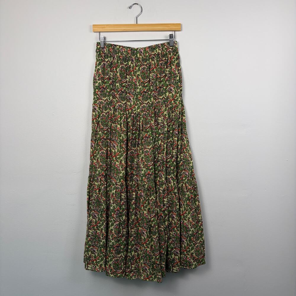 Zara Green Floral Printed Midi Skirt Small